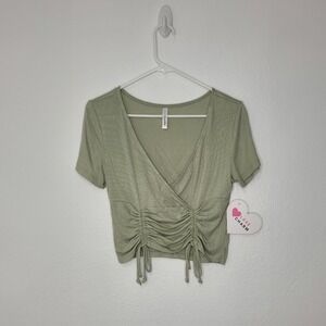 Love Charm Short Sleeve Crop Top Size L - Light Olive Green - New with Tags